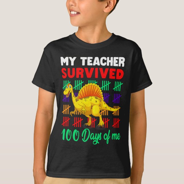 T-shirt Mon professeur a survécu 100 jours de moi Dinosaur (Devant)