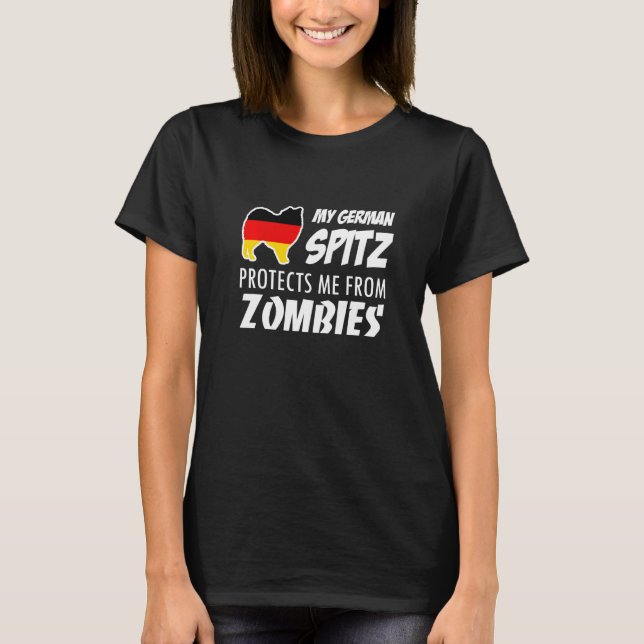 T-shirt Mon Spitz Allemand Me Protège Des Zombies (Devant)