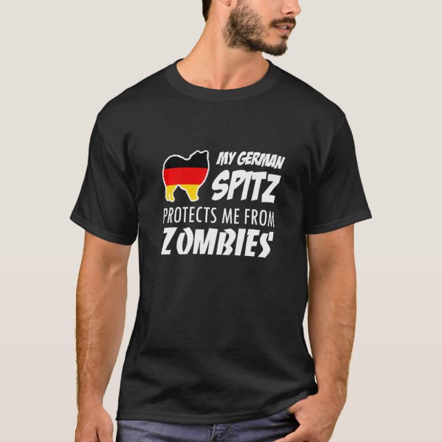 T-shirt Mon Spitz Allemand Me Protège Des Zombies (Devant)