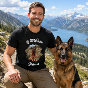 T-shirt Mon thérapeute a des pattes photo de chien noir