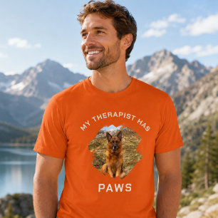 T-shirt Mon thérapeute a des pattes photo de chien orange