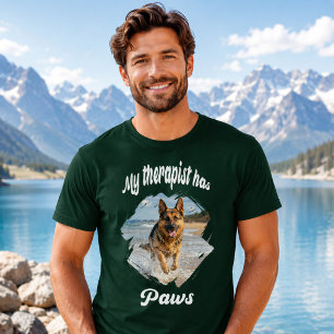 T-shirt Mon thérapeute a des pattes photo de chien vert