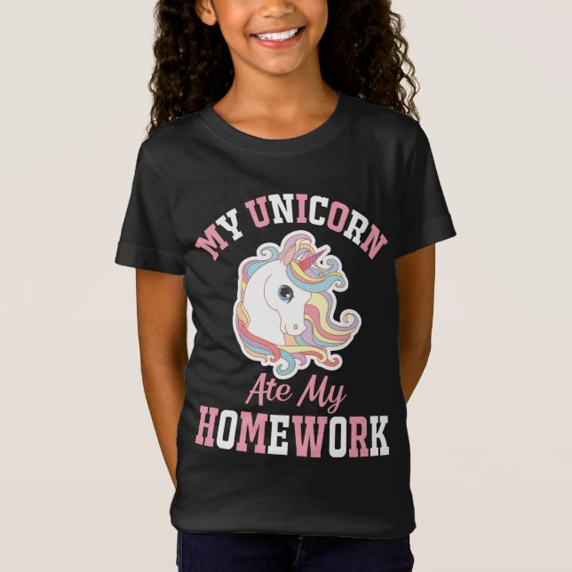 T-Shirt Mon Unicorne A Mangé Mes Devoirs (Devant)