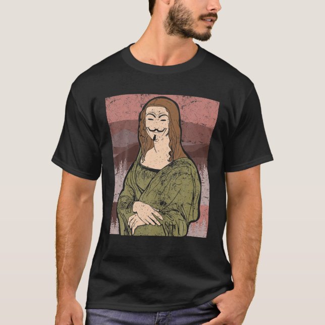 T-shirt Mona Lisa Anonymous Mask Hacker Mask Programmer (Devant)