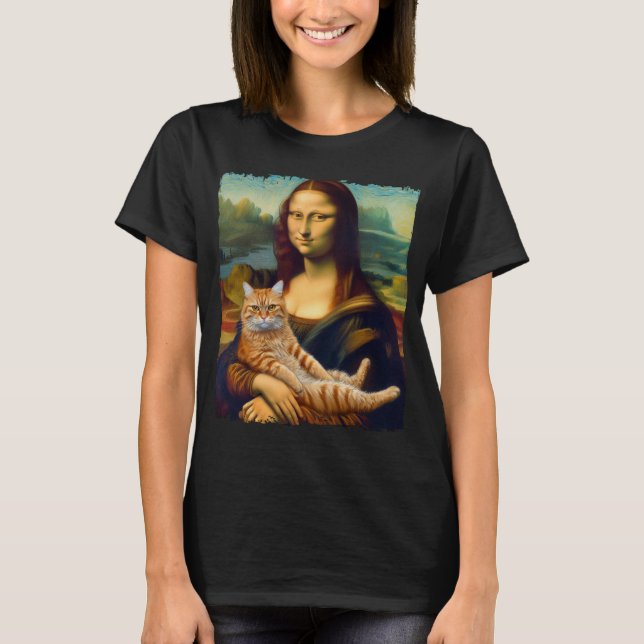 T-shirt Mona Lisa Avec Chat Orange Drôle Peinture Art (Devant)