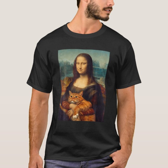 T-shirt Mona Lisa Avec Kitty Funny Art Peinture (Devant)