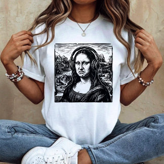 T-shirt Mona Lisa Bass Face Amateurs de Musique Drôles DJs