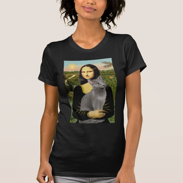 T-shirt Mona Lisa - chat bleu russe (Devant)