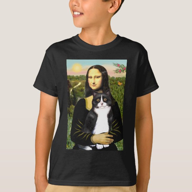 T-shirt Mona Lisa - chat noir et blanc (Devant)