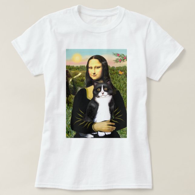 T-shirt Mona Lisa - chat noir et blanc (Design devant)