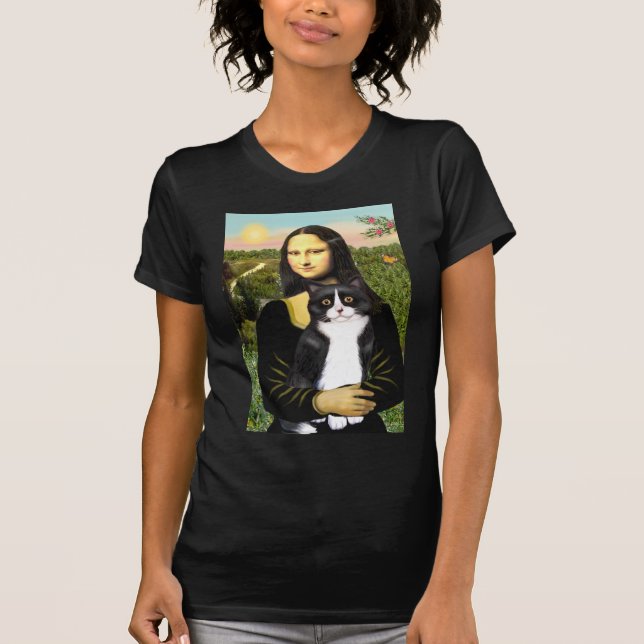 T-shirt Mona Lisa - chat noir et blanc (Devant)