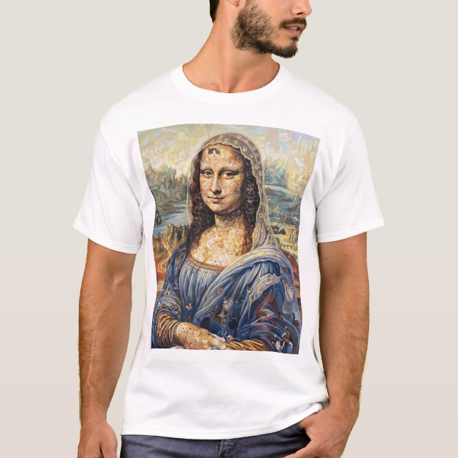 T-shirt Mona Lisa collage art made with cat faces (Devant)