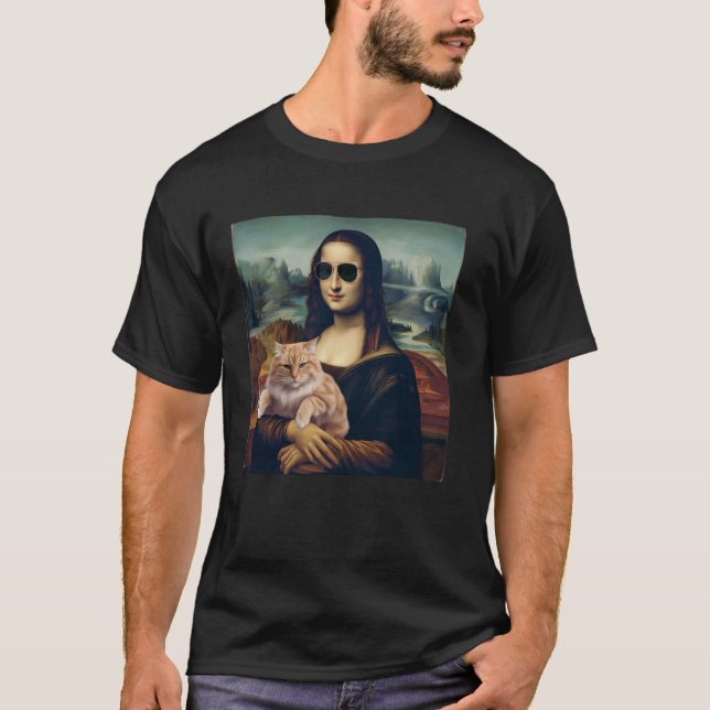 T-shirt Mona Lisa Holding Cat Kitty Funny Cats Lover Cat D (Devant)