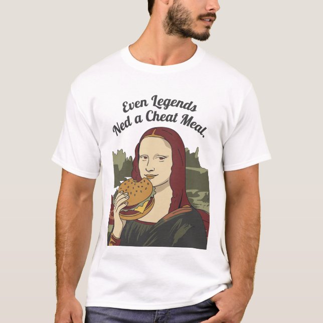 T-shirt Mona Lisa mangeant un burger Parodie d'art classiq (Devant)