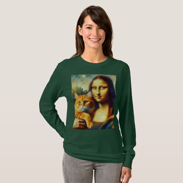 T-shirt Mona Lisa peinture La Gioconda avec Chat (Devant entier)