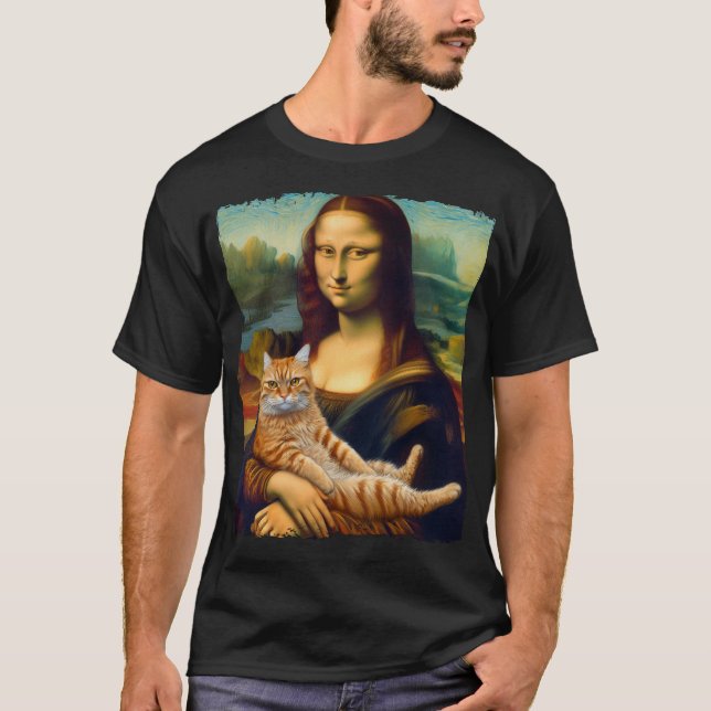 T-shirt Mona Lisa tenant Chat Kitty Chats Lover Chat Papa  (Devant)