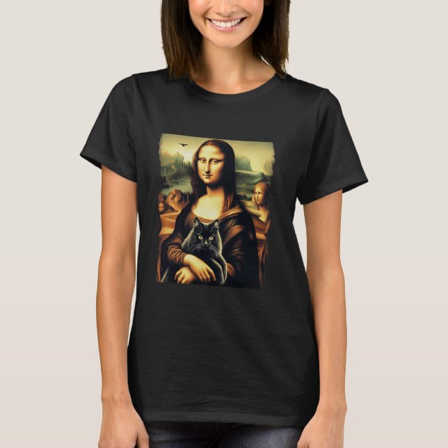 T-shirt Mona lisa tenant chat kitty pour chats amant chat  (Devant)