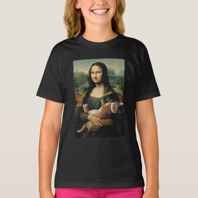 T-shirt Mona Lisa tenant ses Amoureux de les chats de chat (Devant)