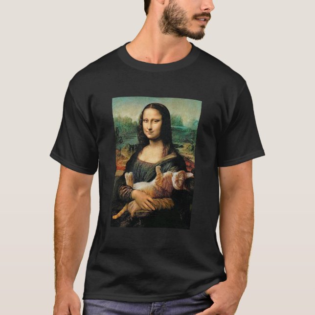 T-shirt Mona Lisa tenant ses Amoureux de les chats de chat (Devant)