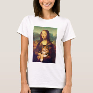 T-shirt Mona Lisa tenant son animal de compagnie Léonard d
