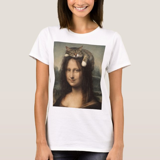 T-shirt Mona Lisa With Sleeping Cat                        (Devant)