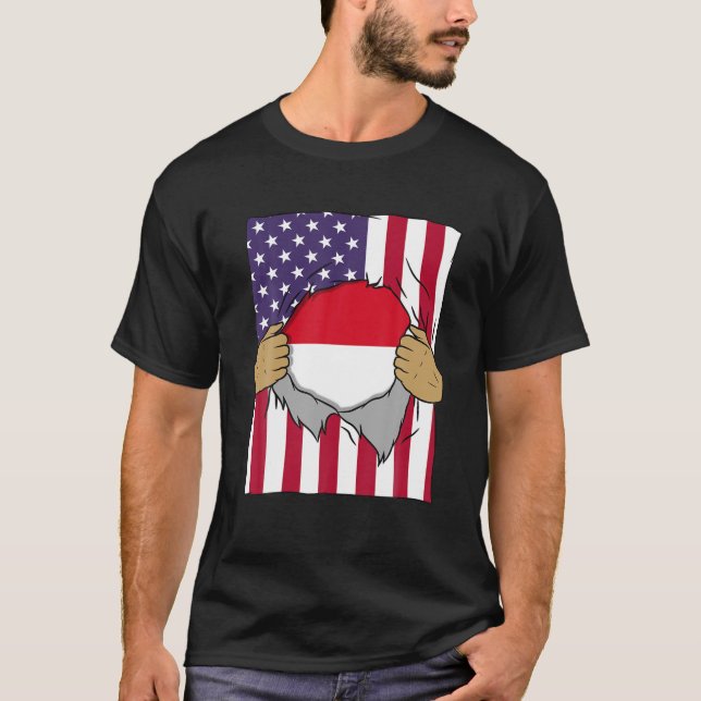 T-shirt Monaco Drapeau Sang en moi Accueil Fierté Monacan  (Devant)