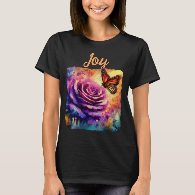 T-shirt Monarque Papillon violet Rose coucher de soleil or (Devant)