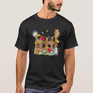 T-shirt Monde de jardin coloré derrière la clôture du jard