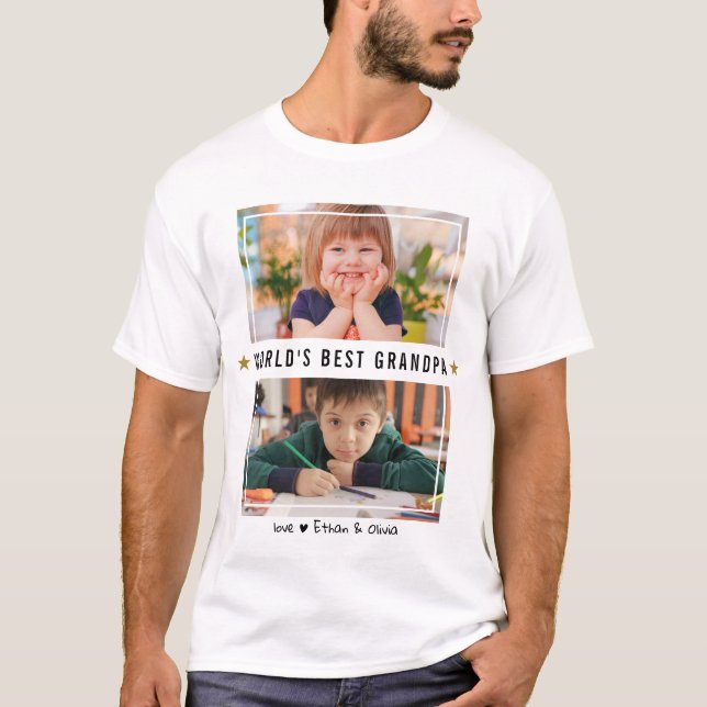 T-shirt Monde meilleur grand-père grand-enfants 2 photo Co (Devant)