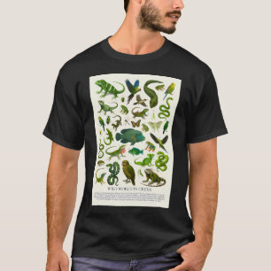 T-shirt Monde sauvage en illustration rétro verte Ch