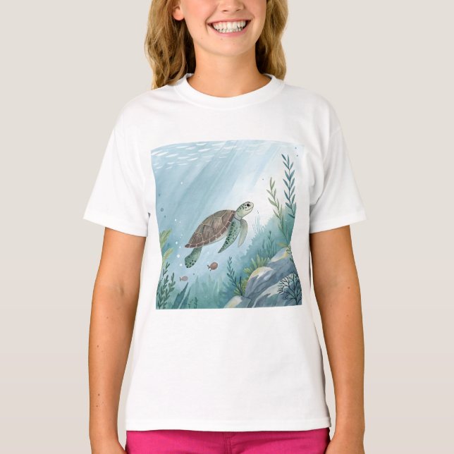 T-shirt Monde sous-marin avec tortue (Devant)