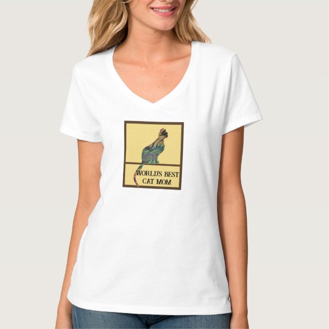 T-shirt Mondes Meilleur Chat Maman assis Mosaïque Animaux  (Devant)
