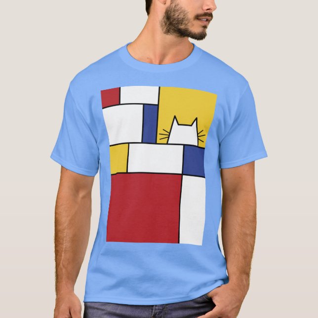 T-shirt Mondrian Cat boy girl retro (Devant)