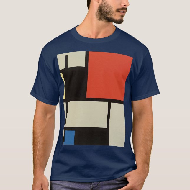 T-shirt Mondrian Composition Moderne Marine Abstraite Bleu (Devant)