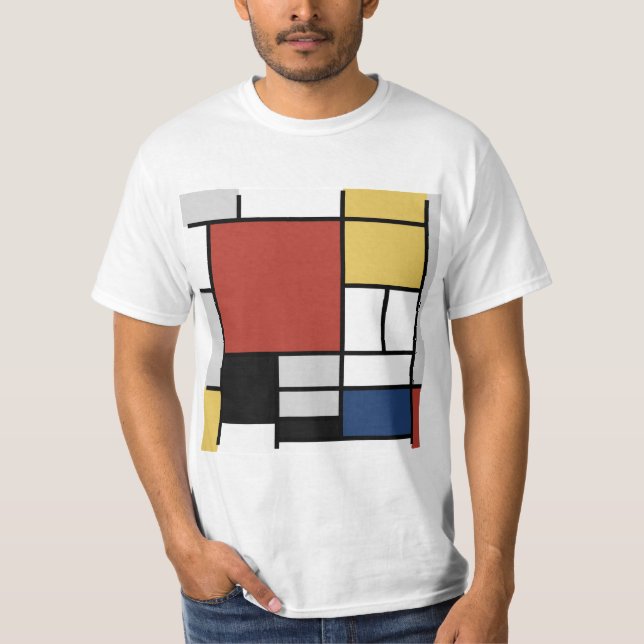 T-shirt Mondrian Peinture Rouge Plane Jaune Noir Gris Bleu (Devant)