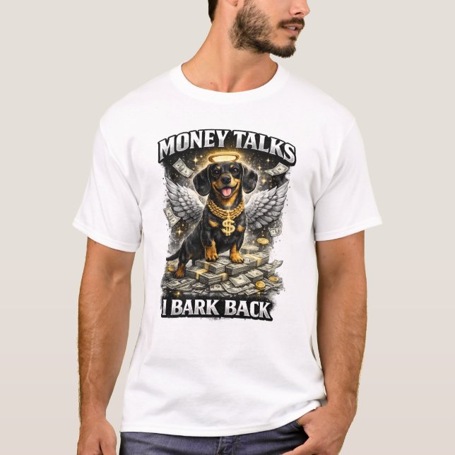 T-shirt Money Dog Angel Rich Black Dog Funny Design (Devant)
