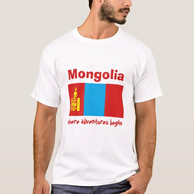T-shirt Mongolie Drapeau + Carte + Texte (Devant)