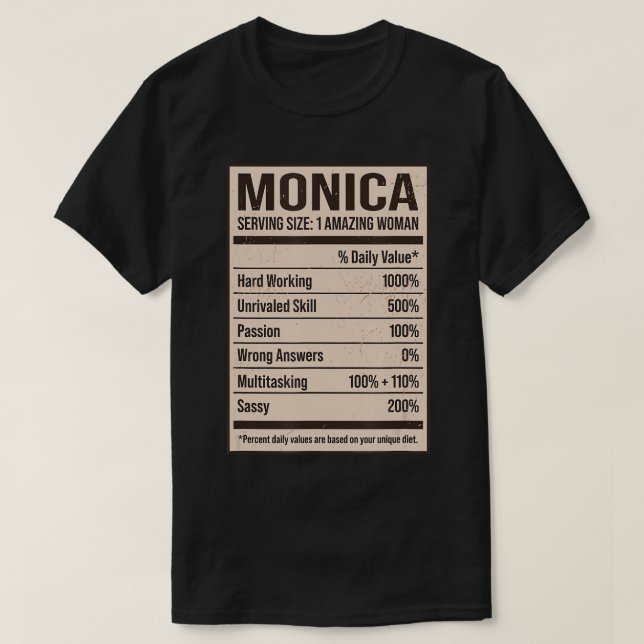 T-shirt Monica Nutrition Facts Nom Pseudo Alias Titre F (Design devant)
