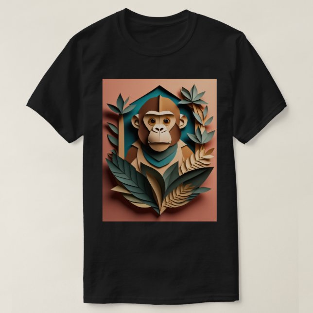 T-shirt Monkey 3D Paper Art Design (Design devant)