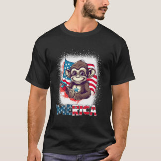 T-shirt Monkey 4Th Of July Patriotic Merica Usa Flag