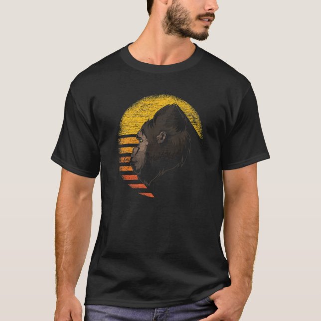 T-shirt Monkey Ape Animal Retro Sunset Gorilla (Devant)