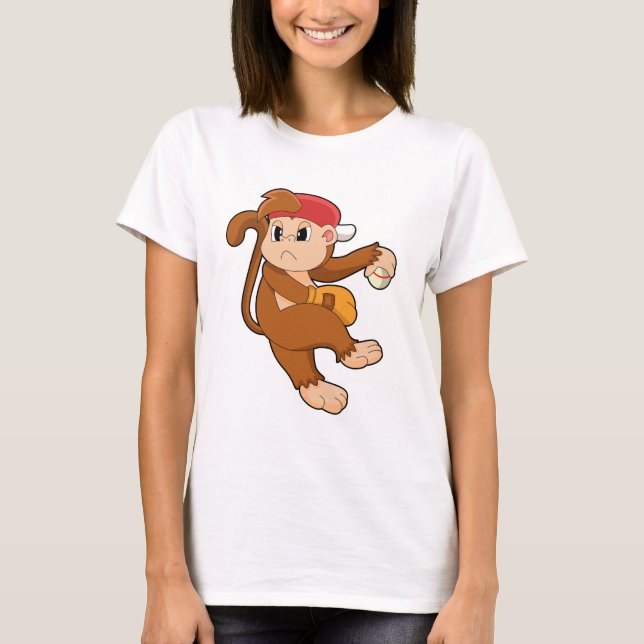 T-shirt Monkey at baseball with baseball glove (Devant)