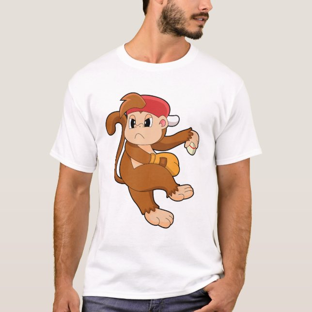 T-shirt Monkey at baseball with baseball glove (Devant)