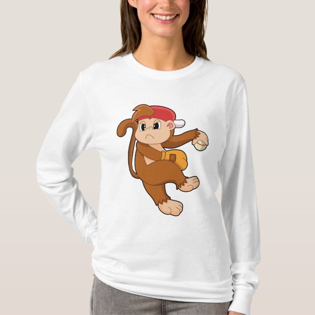 T-shirt Monkey at baseball with baseball glove (Devant)