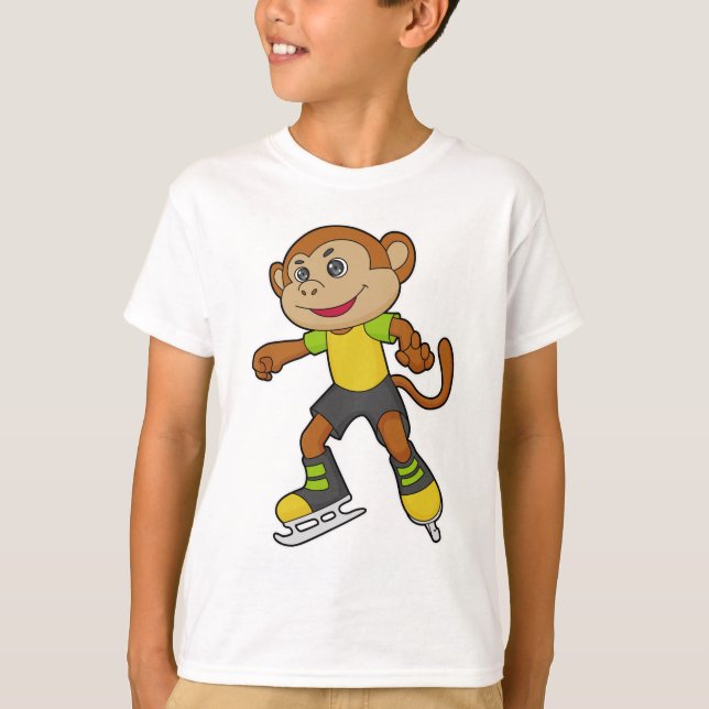 T-shirt Monkey at Ice skating with Ice skates (Devant)