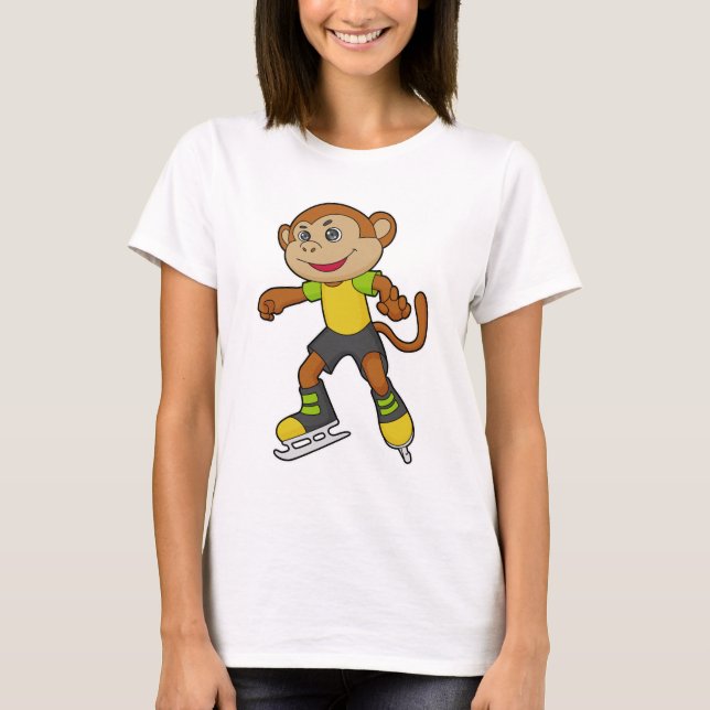 T-shirt Monkey at Ice skating with Ice skates (Devant)