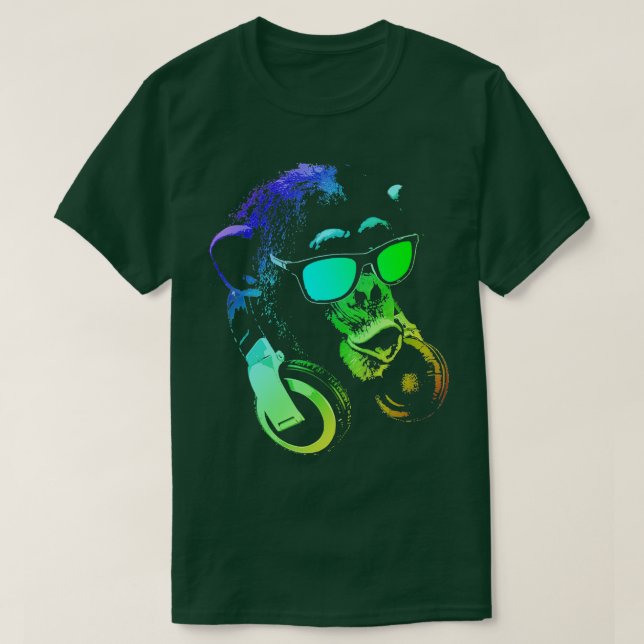 T-shirt Monkey Chimp With Sunglasses And Headphones  (Design devant)