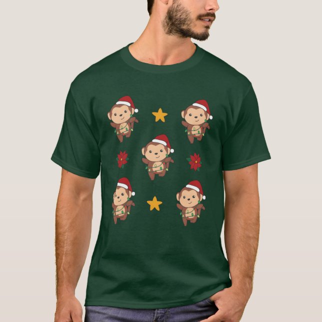 T-shirt Monkey Christmas Winter Animals Monkeys retro (Devant)