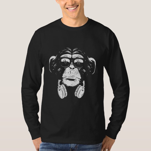 T-shirt Monkey Cooler Monkey Dj Headphones  Idea Party Mus (Devant)