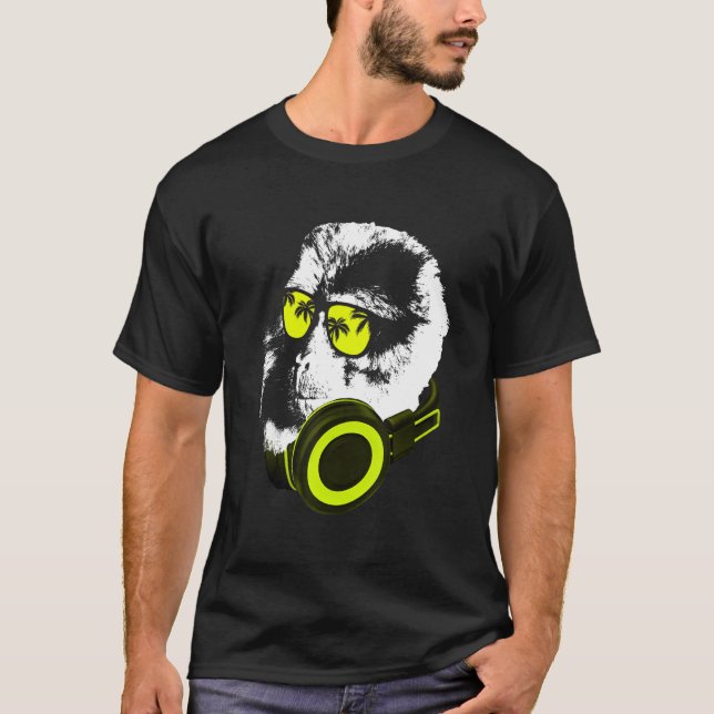 T-shirt Monkey Dj With Headphones And Sunglasses  Party (Devant)